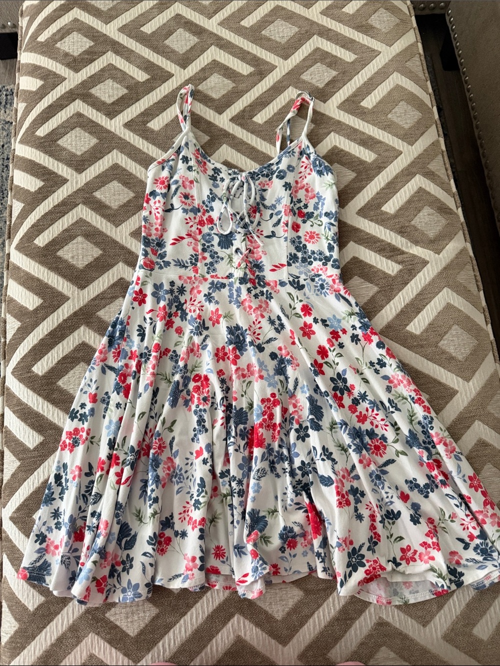 White Floral Sundress with Pink & Blue Flowers